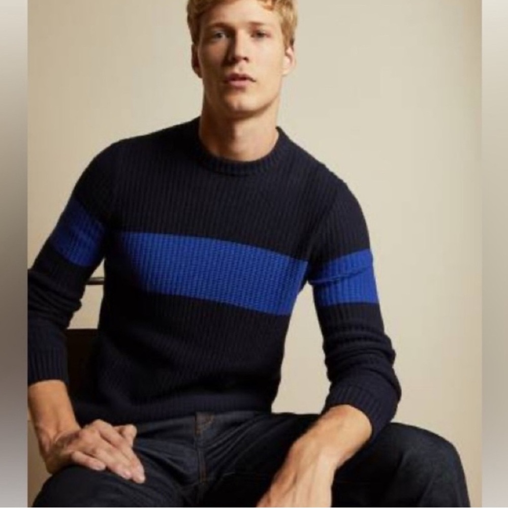 Ted Baker London Men’s Ribbed Striped Jumper Sweater Blue Ted Size 4 (large)